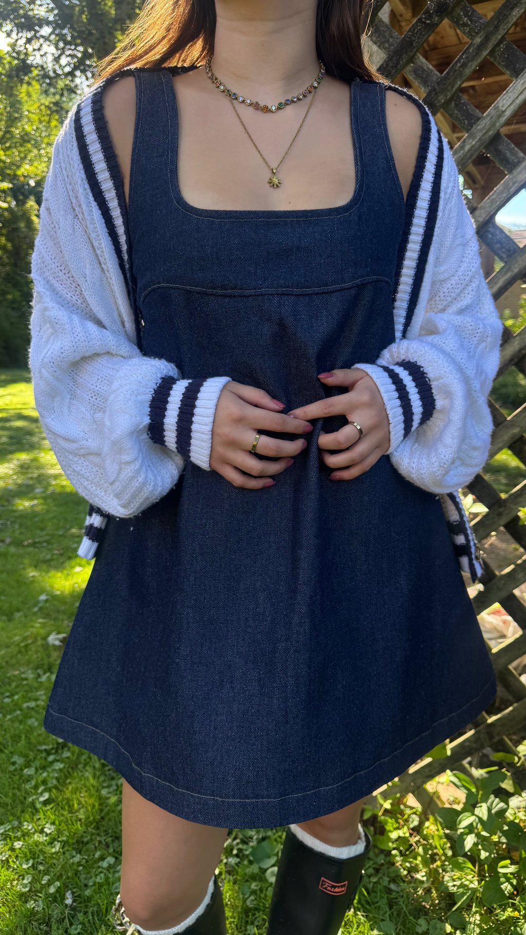 JUNI Flowy Cotton Denim Top with Back Frog Closures