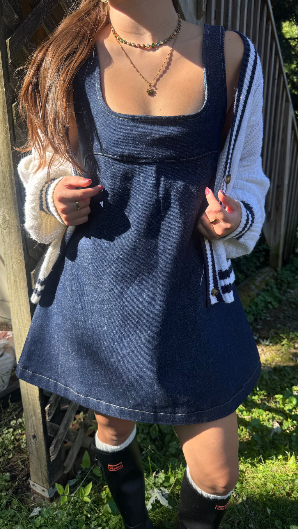 JUNI Flowy Cotton Denim Top with Back Frog Closures