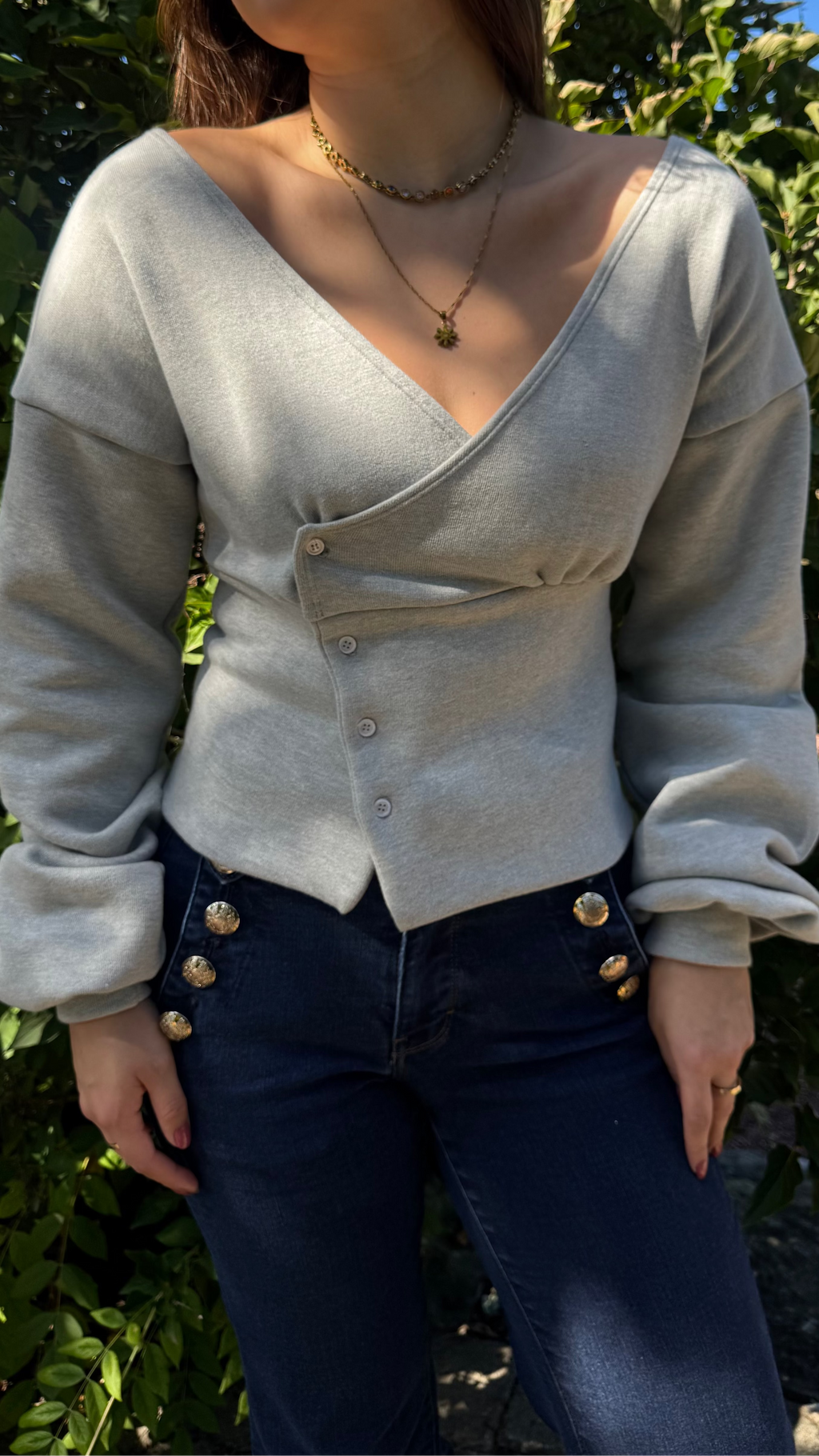 JUNI V-Neck Bamboo Fleece Button-Down Cardigan